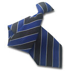 Royal Blue and Black Mens Security Clip On Tie Clipper with Narrow White Stripes