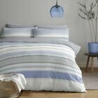 Blue White Grey Multi Tonal Stripe Chambray Duvet Quilt Cover Bed Bedding Set