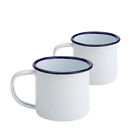 Enamel Mug White with Blue Rim Set of 2