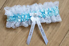 Personalised White/Blue Garter - Wedding Favour Bride to Be Hen Party Night